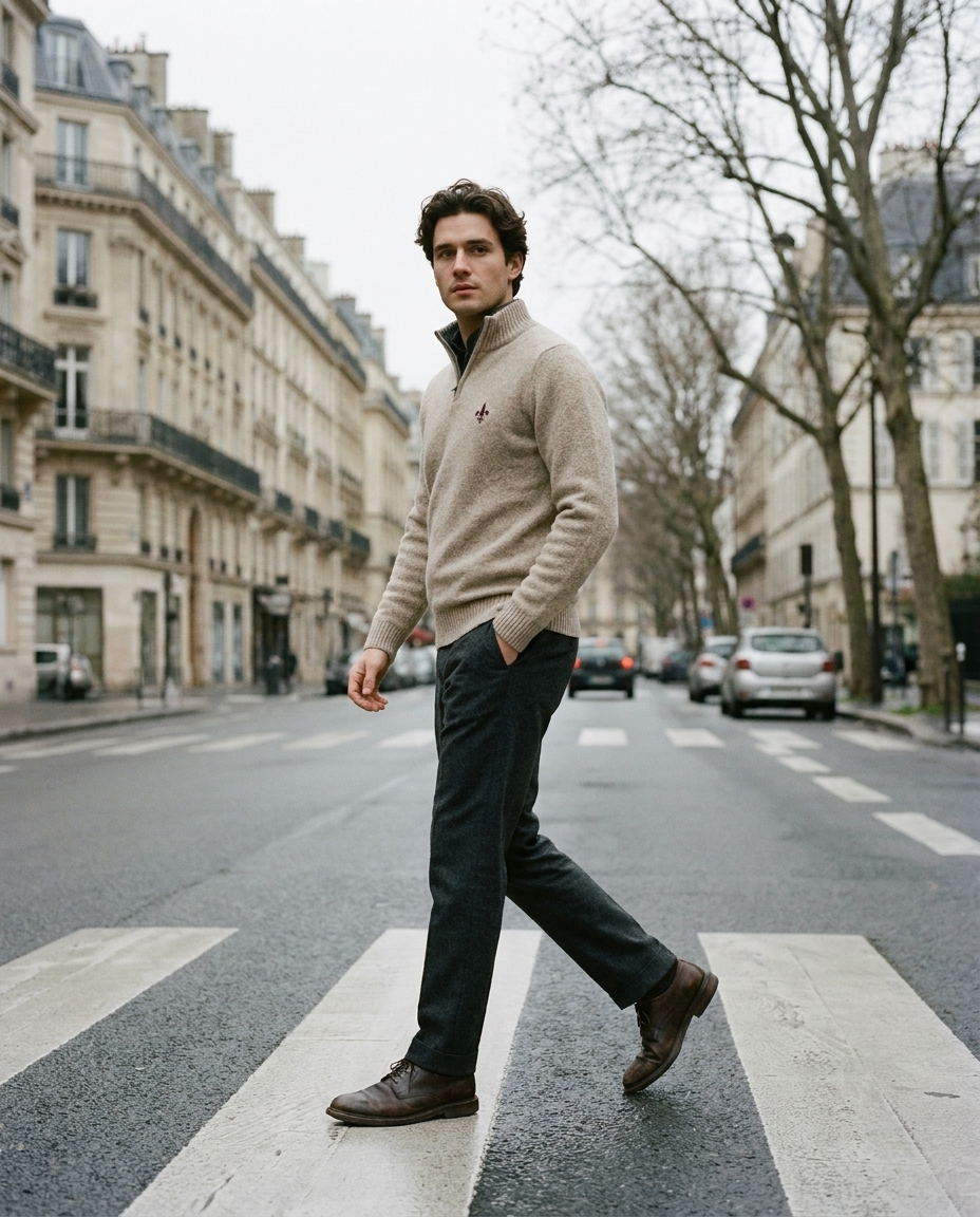 Pull en laine camionneur Vallery Beige