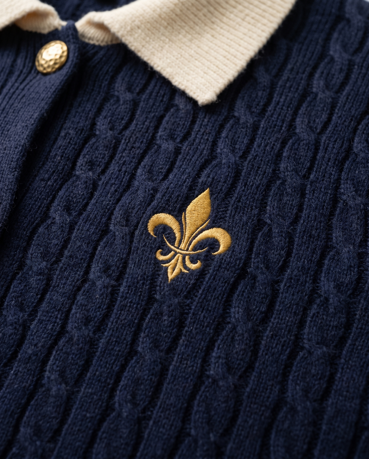 Pull Femme Versailles — cardigan col polo maille torsadée