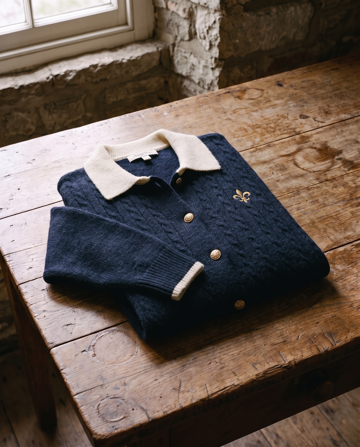 Pull Femme Versailles — cardigan col polo maille torsadée